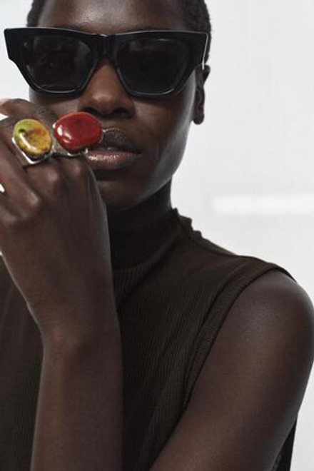 ZARA НАБОР ИЗ ДВУХ БОЛЬШИХ КОЛЕЦ С КАМНЯМИ, СЕРЕБРИСТЫЙ