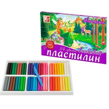 Пластилин 24 цветов Луч Фантазия, восковой, 420гр, со стеком, картон.упак.