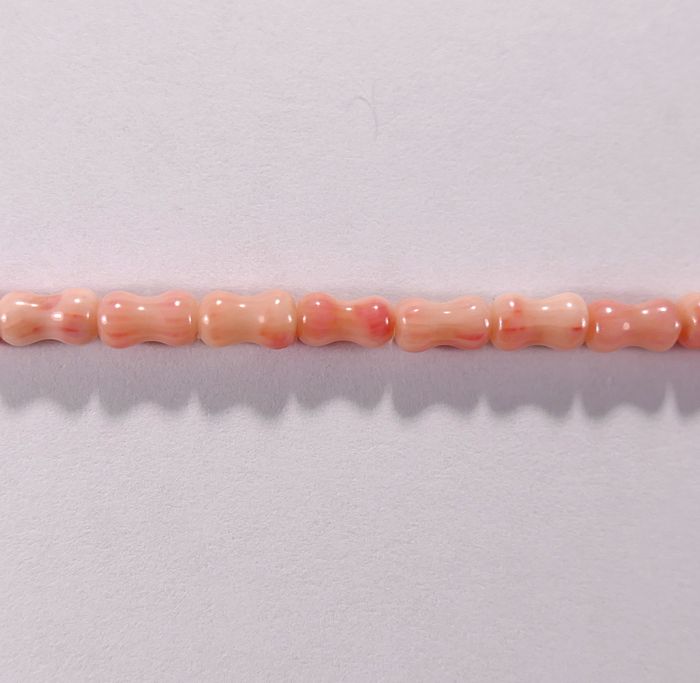 Бусина из коралла розового, облагороженного, фигурная, 3x6 мм (цилиндр, гладкая)