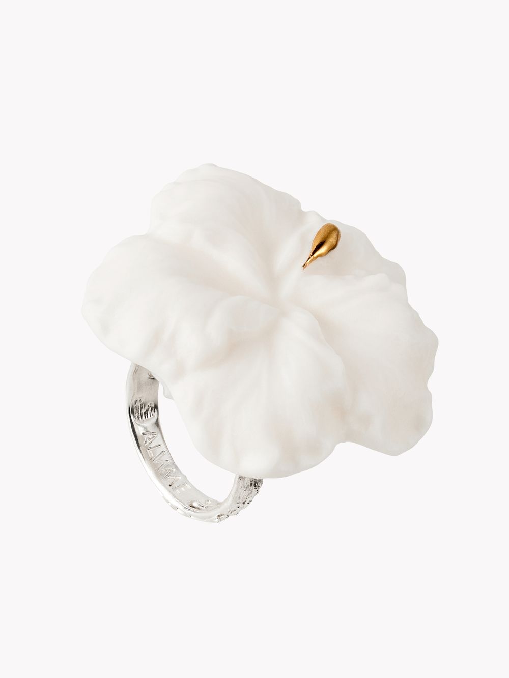 Кольцо Гибискус XL, белый фарфор