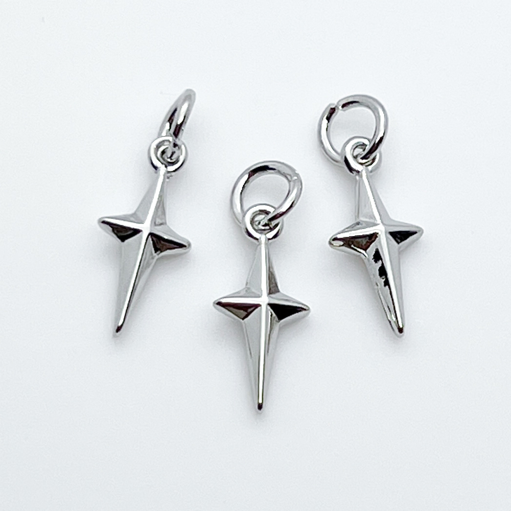 Подвеска Звезда, цвет серебро (родий), размер 14*6 мм, цена за 1 шт