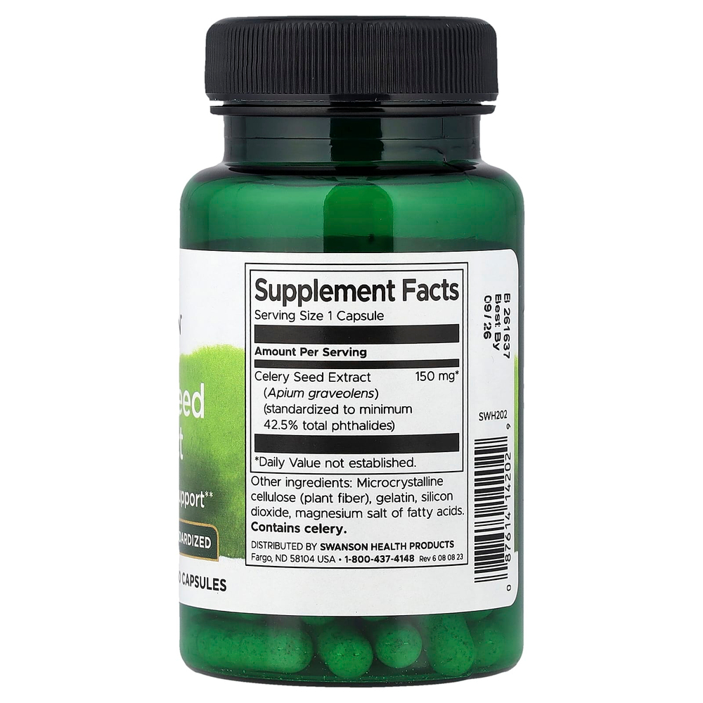 Swanson, экстракт семян сельдерея, стандартизованный, 60 капсул (150 мг в 1 капсуле)