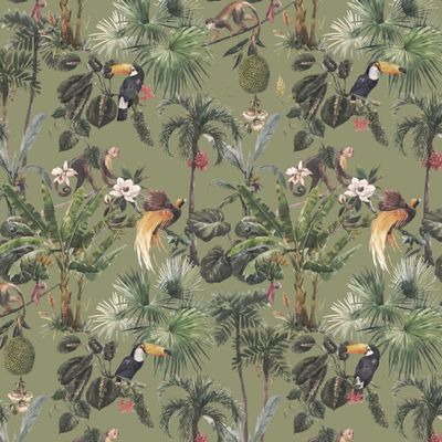 Тропический паттерн с туканом и обезьянкой