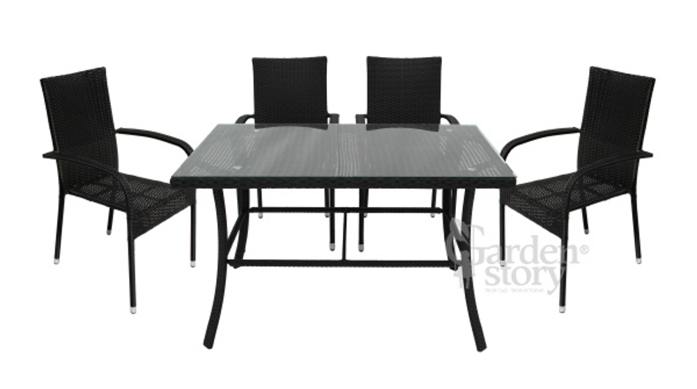 Набор мебели Garden Story Парис (4 Стул Garden Storyа Парис "без подушек"+стол 120см, каркас черн, ротанг черный)