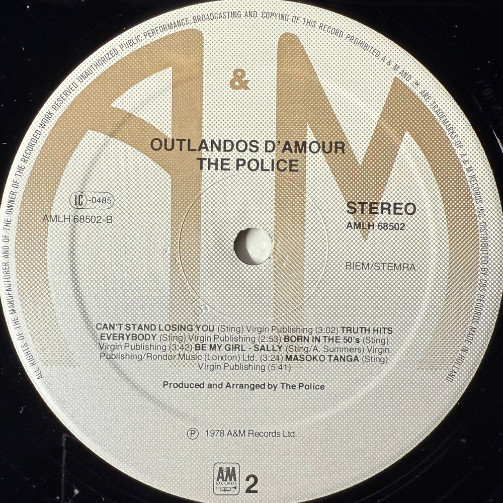 The Police ‎– Outlandos D'Amour (Голландия 1978г.)
