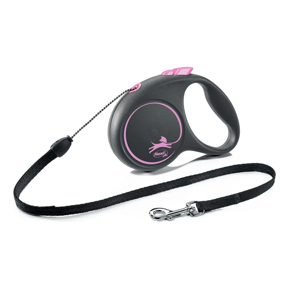 Flexi рулетка Black Design S (до 12кг) 5м трос черный/розовый Flexi рулетка Black Design S (до 12кг) 5м трос черный/розовый