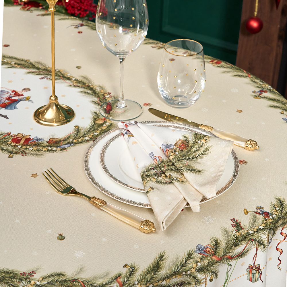 СКАТЕРТЬ ОВАЛЬНАЯ "ЩЕЛКУНЧИК" ,140Х180СМ ,БЕЖЕВЫЙ, 100% ХЛОПОК ,ТВИЛ