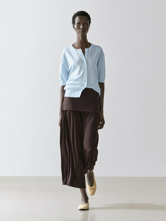 Massimo Dutti Струящаяся юбка миди с контрастными деталями, коричневый