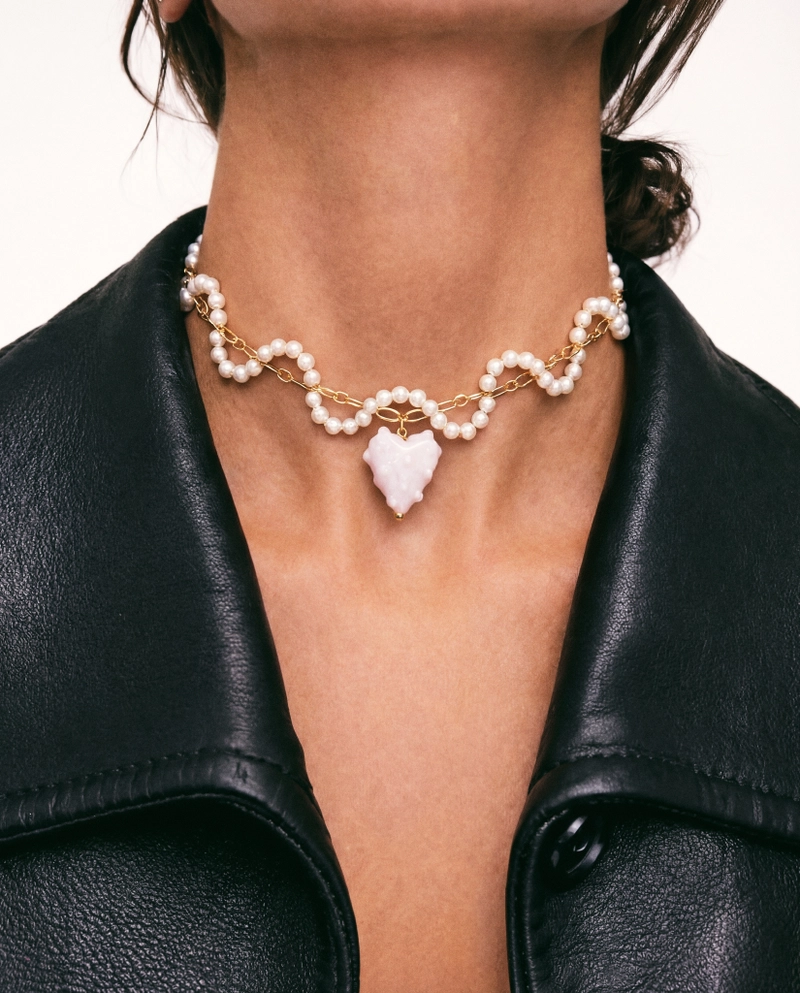 Колье Нежное Сердце с Жемчугом