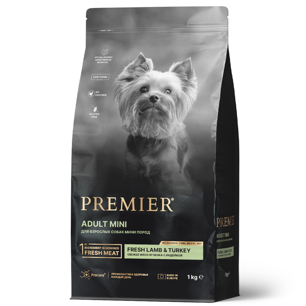 Premier Dog Mini Lamb&Turkey Сухой корм для взрослых собак мелких пород c ягненком и индейкой, 1 кг