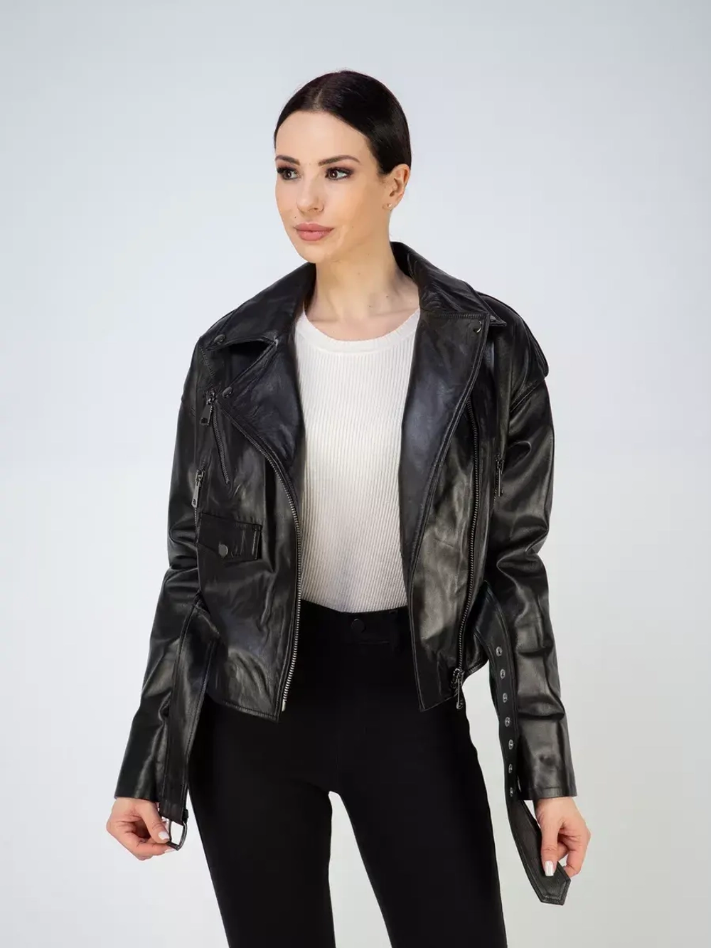 Кожаная куртка демисезонная косуха оверсайз