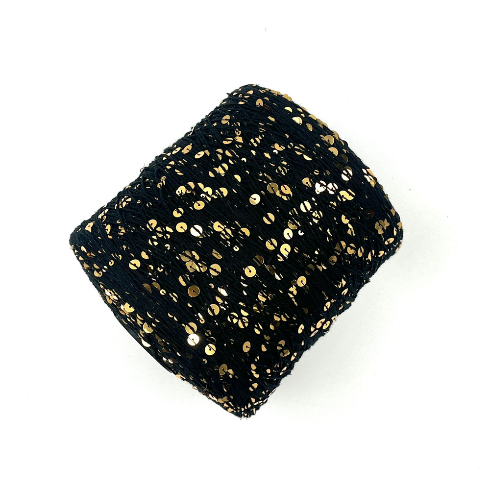 Королевские пайетки (3 и 6 мм), хлопок 100%, 330 м в 100 г, черный/золотой блеск
