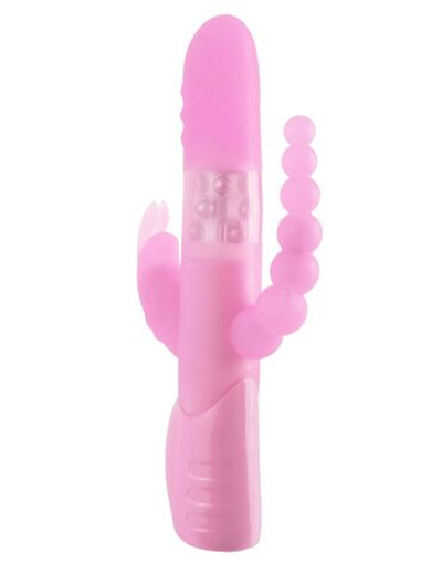 Розовый вибратор для тройной стимуляции - 25,7 см. (Цвет: розовый)