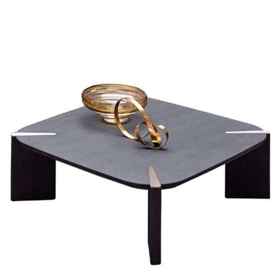 Стол журнальный DC-6605C, 100х100 см, черный с золотыми вставками