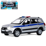 Модель 1:24 LADA GRANTA CROSS "Полиция" серебряный, откр. 4 двери, капот, багажник, свет, звук, инер