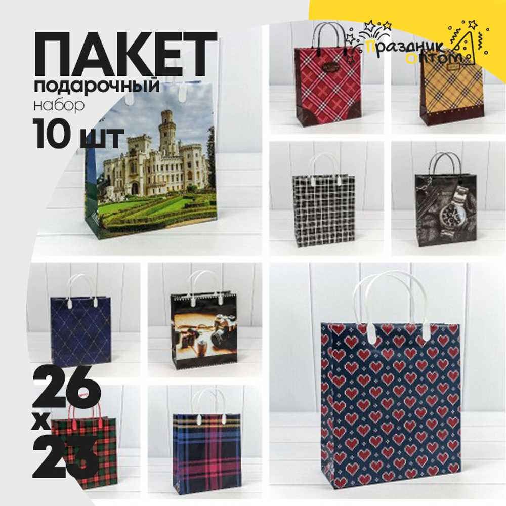 Пакет подарочный 26х23х10см Мужской (Микс)