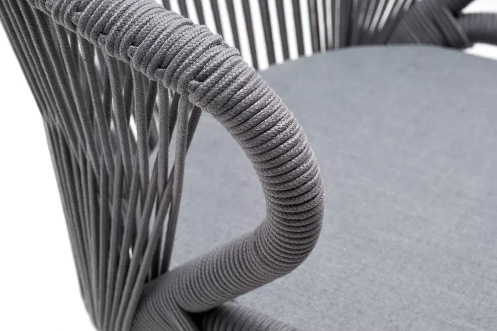 "Милан" стул плетеный из роупа, каркас алюминий белый шагрень, роуп светло-серый круглый, ткань светло-серая