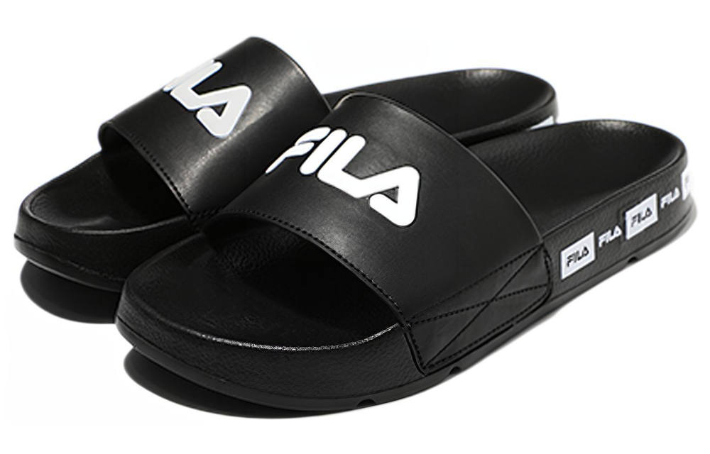 FILA comfortable thick-soled non-slip one-word slippers for men and women with the same style black Korean version