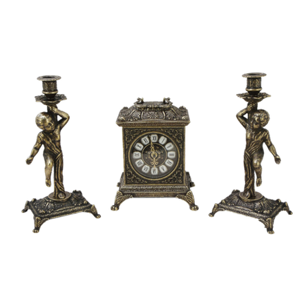 Alberti Livio Часы Ларец каминные, 2 канделябра Амур на 1 свечу, антик