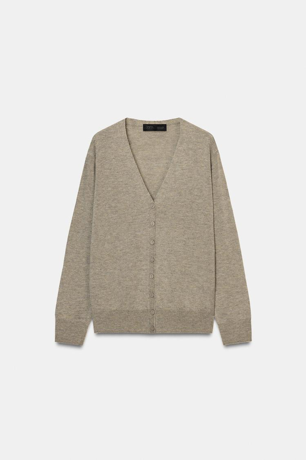 ZARA КАРДИГАН ИЗ 100% СВЕРХМЯГКОЙ ШЕРСТИ, СЕРО-КОРИЧНЕВЫЙ МЕЛАНЖ