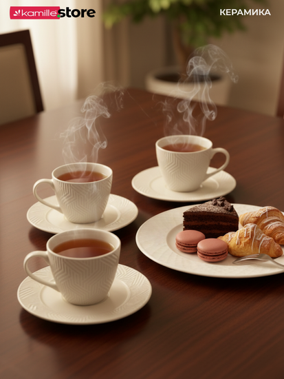 Чайный сервиз 250 мл. 12 предметов, на 6 персон, керамика