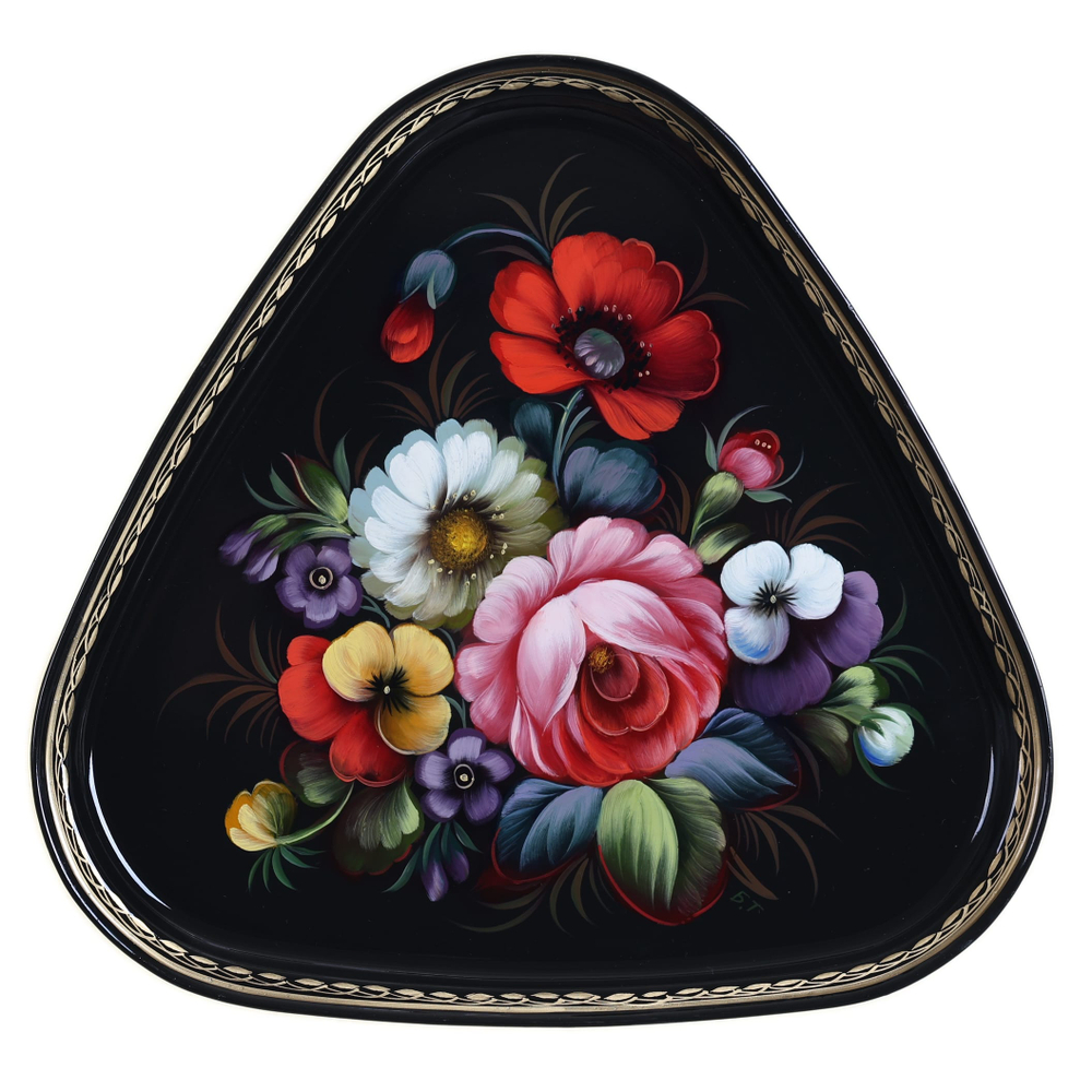 Жостовский поднос декоративный, размер 29х29 см (A8), металлический