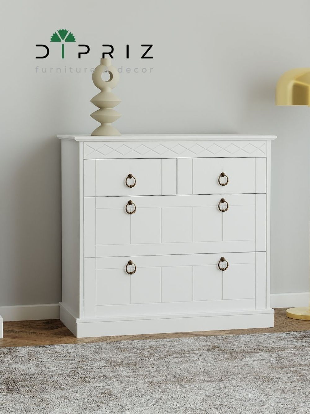 Комод Индра белый с ящиками, МДФ