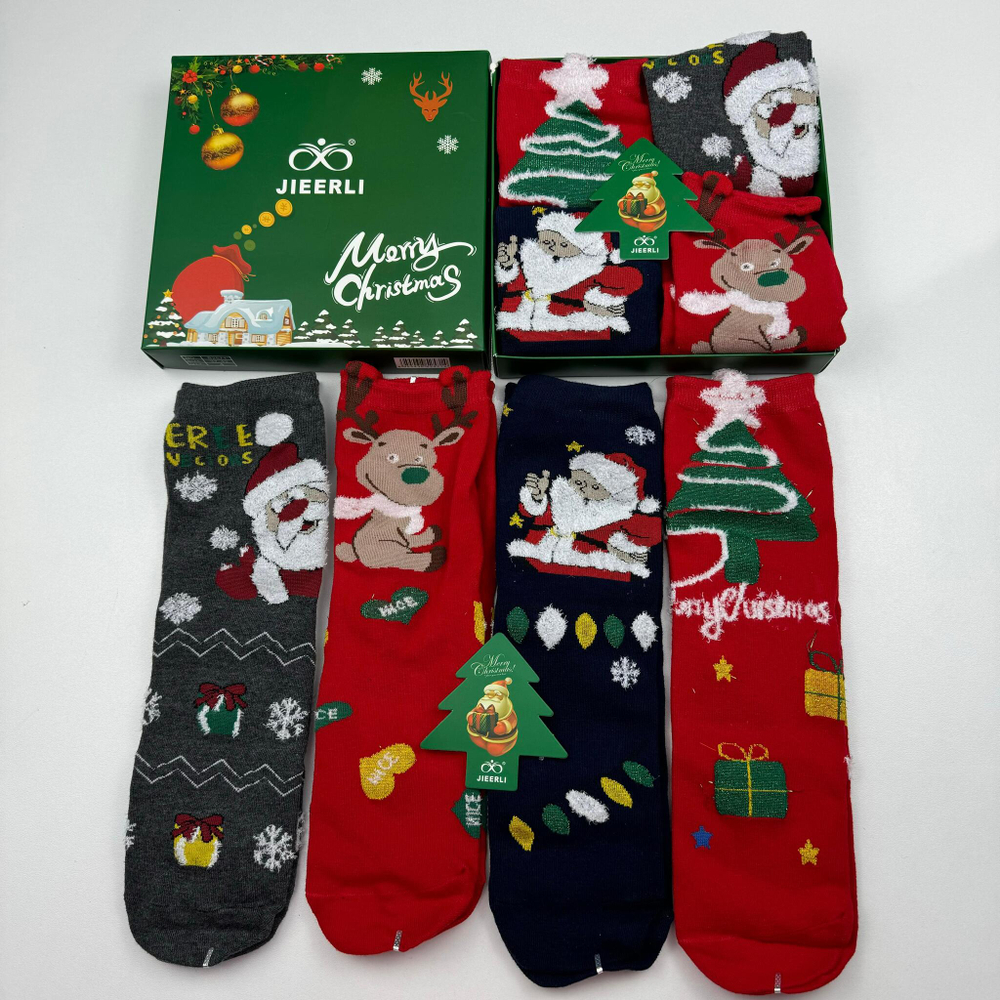 Носочки 4 шт в новогодней упаковке (зеленая)