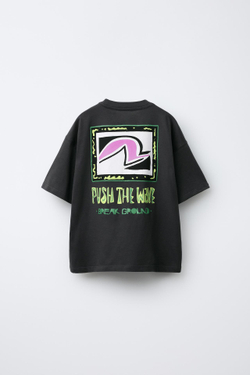 ZARA ФУТБОЛКА С ПРИНТОМ «СЕРФИНГ», ЧЕРНЫЙ