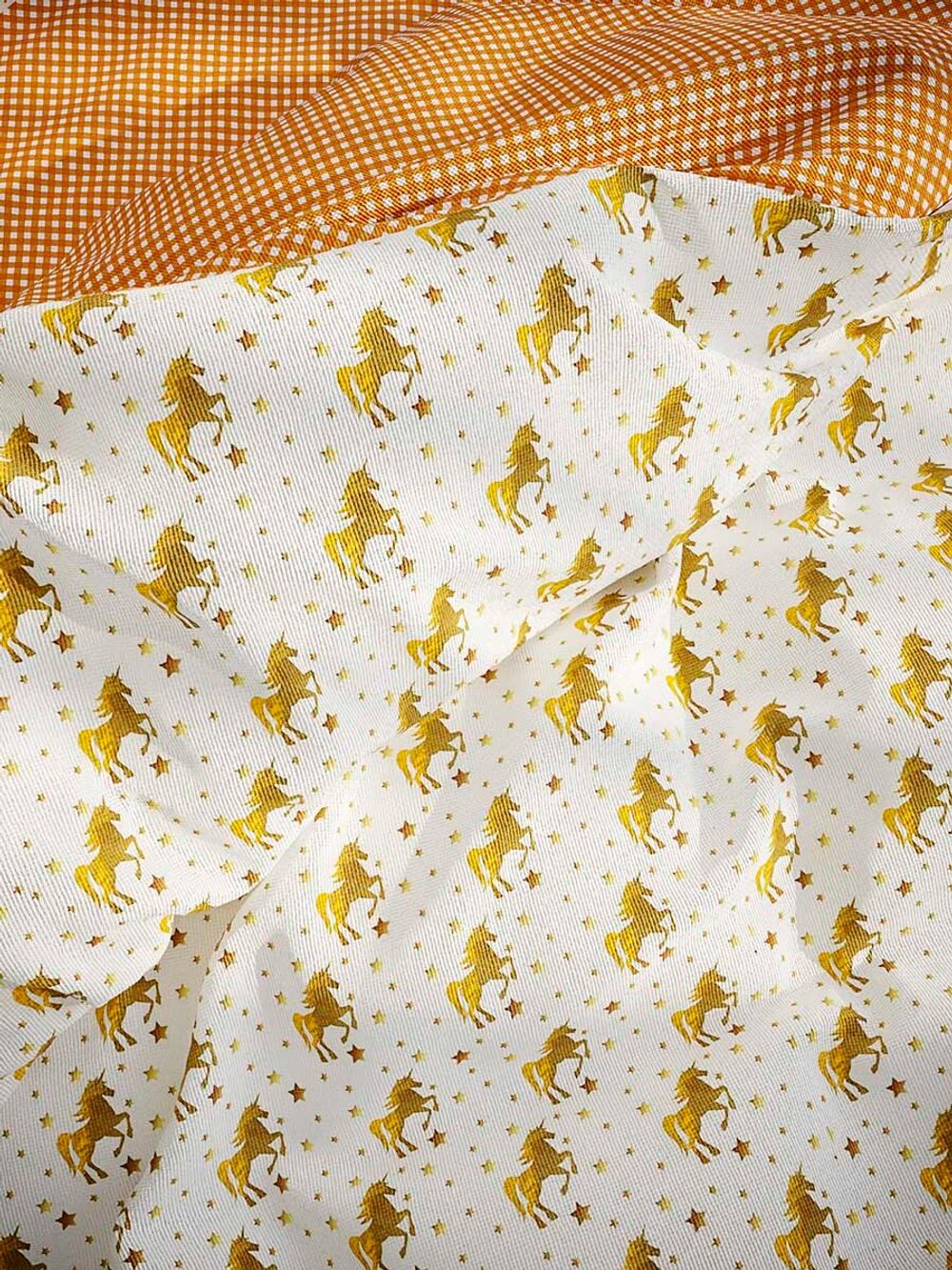 Пододеяльник  перкаль Сказка "Unicorns/Orange" 1,5-спальный на молнии 145x205 см