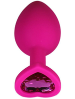 Розовая анальная пробка с кристаллом-сердечком - 9 см. (Цвет: розовый)