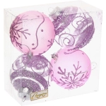 Набор шаров «Морозная вуаль» 8 см (в наборе 4 шт), Сиреневый, розовый