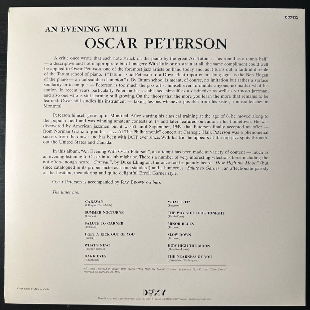 Oscar Peterson ‎– An Evening With Oscar Peterson (Европа 2010г.)