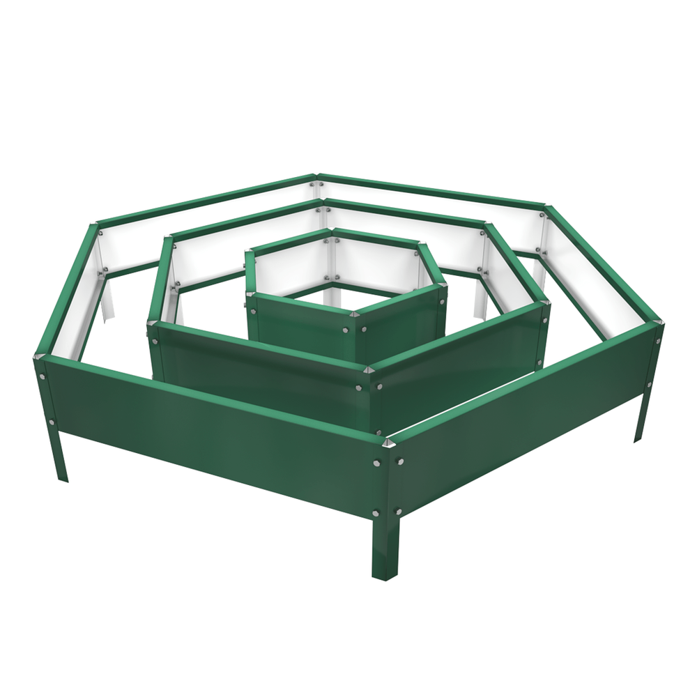 Клумба многоугольная оцинкованная с ножками 3 яруса RAL 6005 Зеленый мох