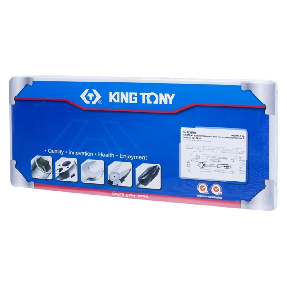KING TONY (4528MR) Набор торцевых головок с принадлежностями 1/2", 6-гранные, 10-32 мм, 24 предмета