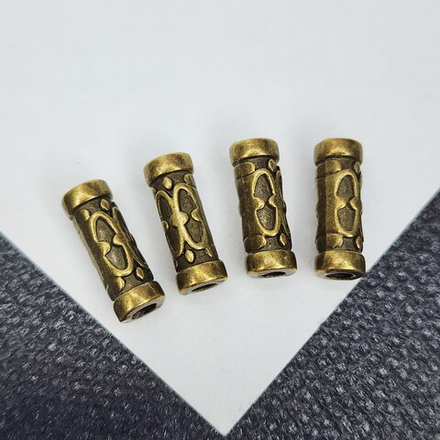 Разделитель для бусин, 12мм, трубочка с рисунком, античная бронза, штучно