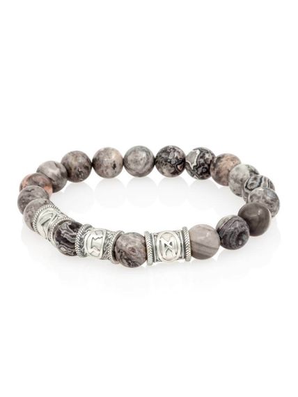 Браслет из натуральной серой яшмы с рунами Кеназ, Перт, Манназ - Самореализация, вид сбоку 2