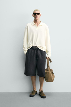 ZARA ШОРТЫ-ДЖОГГЕРЫ RELAXED FIT С ЭФФЕКТОМ ПОТЕРТОСТИ, ТЕМНЫЙ АНТРАЦИТ