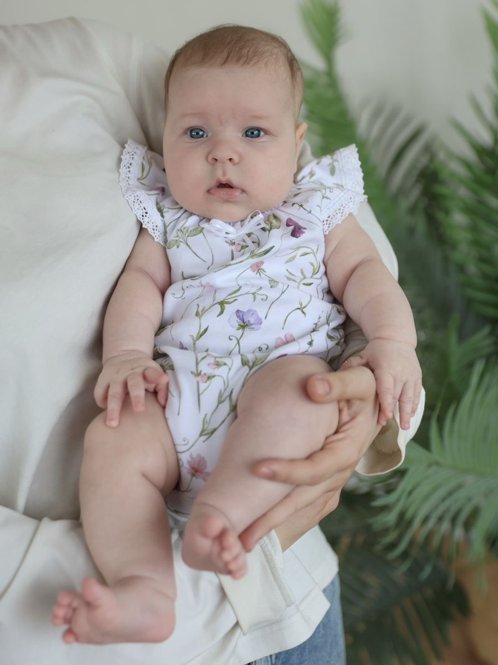 Боди с крылышками "Полевые цветы", Белый