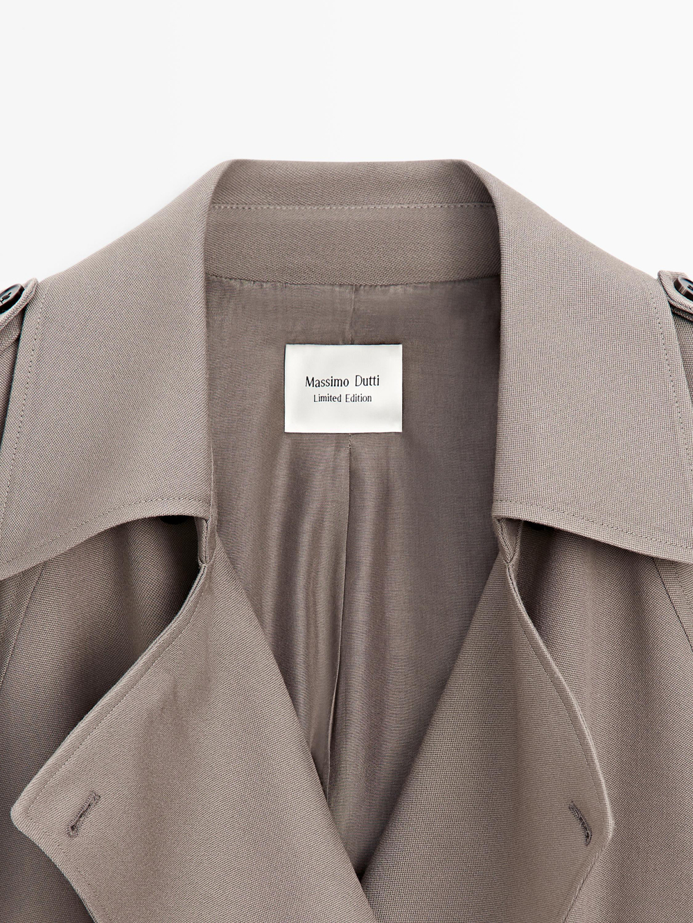 Massimo Dutti Длинное объемное пальто-тренч из 100% шерсти - Limited Edition, оливковый