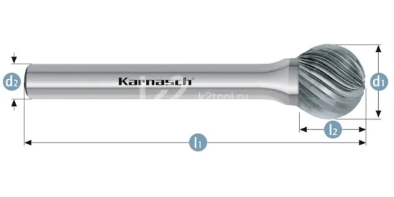 Борфреза твердосплавная Karnasch форма D, 3х2,5х3х38 мм, насечка HP-2, без покрытия, арт. 11.3030-025