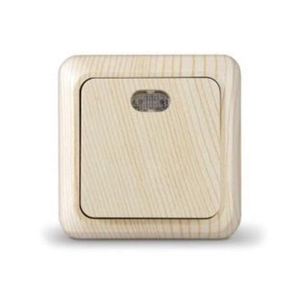 Выключатель одноклавишный с подсветкой "UNIVersal" серия "Олимп", о/у, 10А, 220В, сосна (еврослот) (