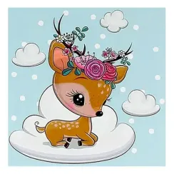 Картина по номерам 20*20 см, холст, на подрамнике Олененок на облаке