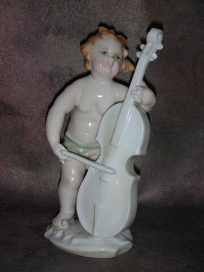 Статуэтка. Фарфор. Путти игра на контрабасе. Karl ENS. Германия