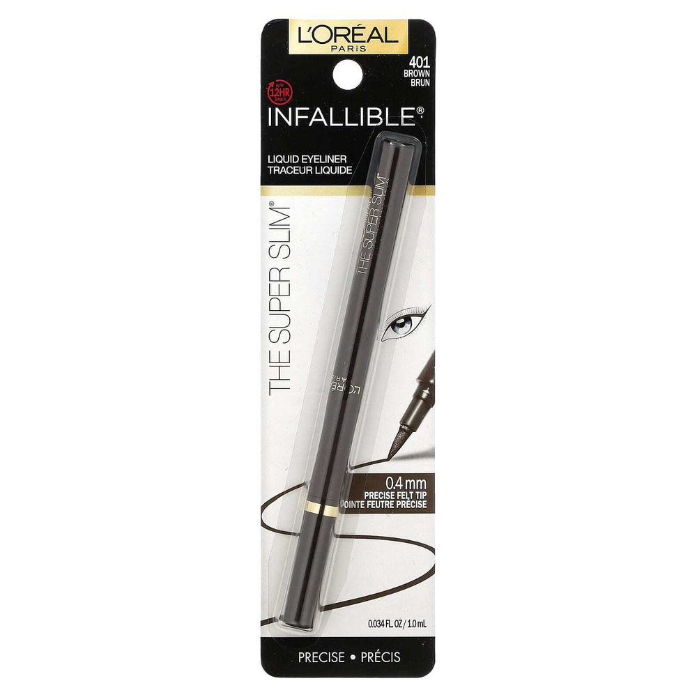 L'Oréal, Infallible, супертонкая жидкая подводка для глаз, коричневый цвет 401, 1 мл (0,034 жидк. унц.)