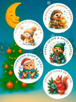 Набор новогодних стикеров 24 стикера (65 мм)