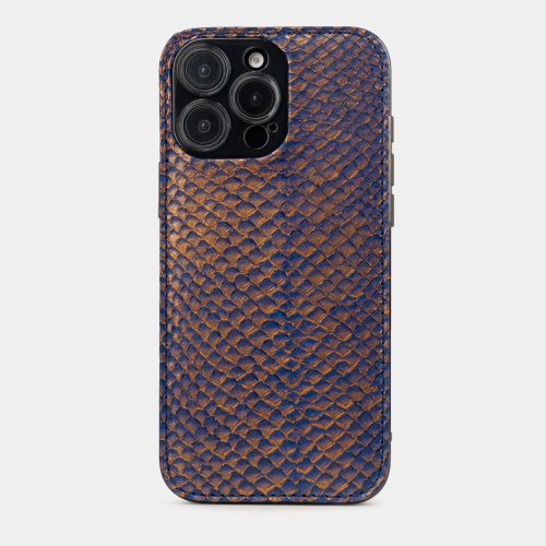 Чехол для iPhone 16 Pro из кожи лосося, сине-оранжевый градиент