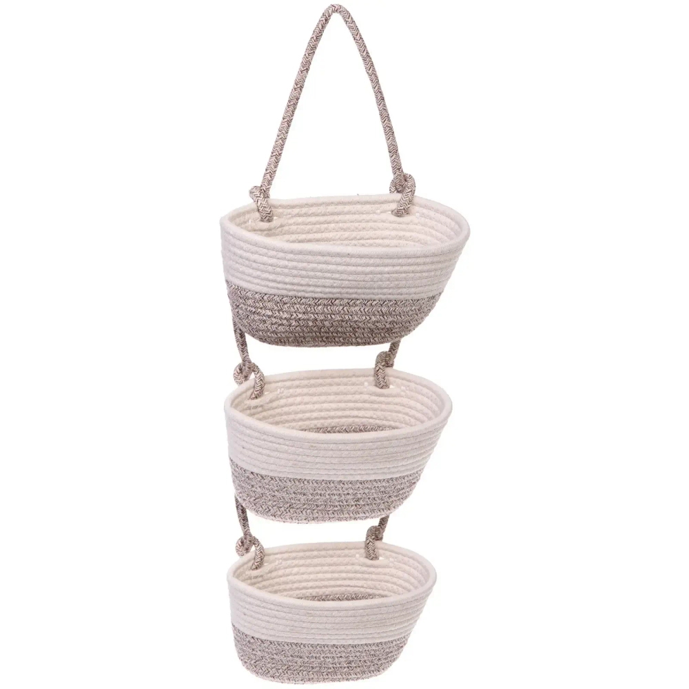 Корзины подвесные ручной работы «ОЛИНТГАР», цвет белый/бежевый, три секции, 72*25*14*11см (лейбл)