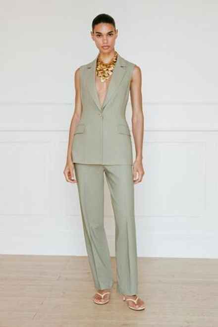 ZARA ПРЯМЫЕ БРЮКИ ИЗ ЛЬНА, СВЕТЛЫЙ ХАКИ