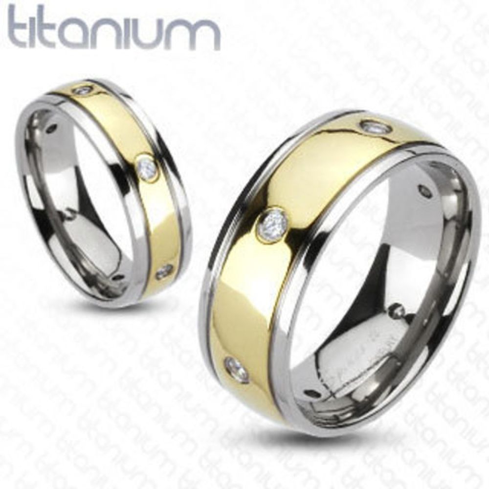 Титановое кольцо мужское с цирконами 20,7 мм размер SPIKES R-TM-3030